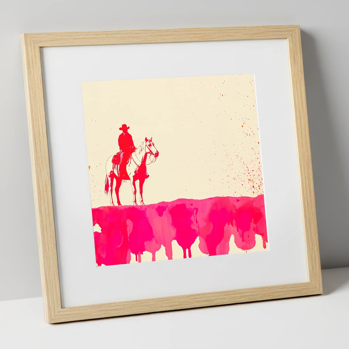 Crimson Frontier western horse art print in natural frame
