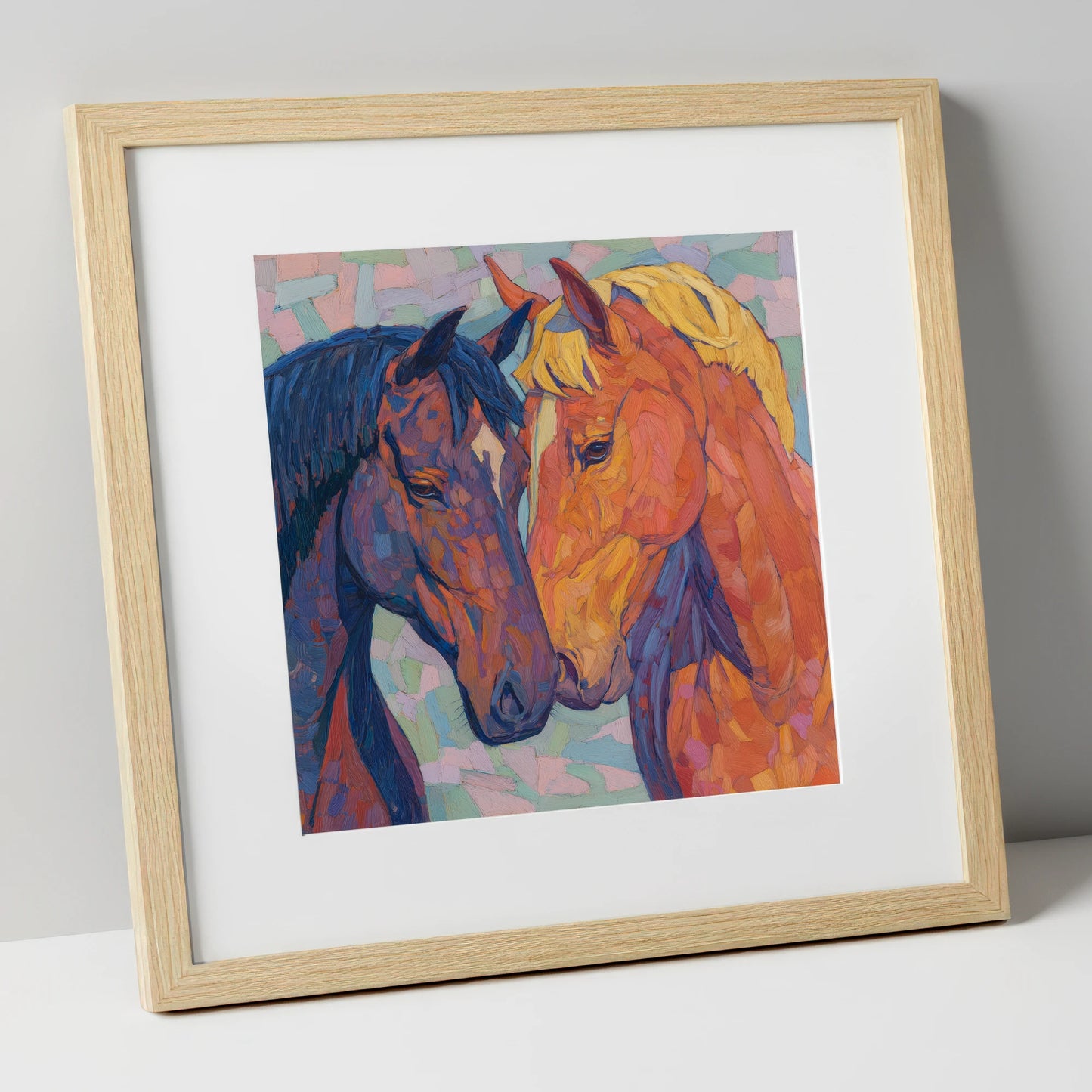 Kindred Spirits horse portrait art print in natural frame