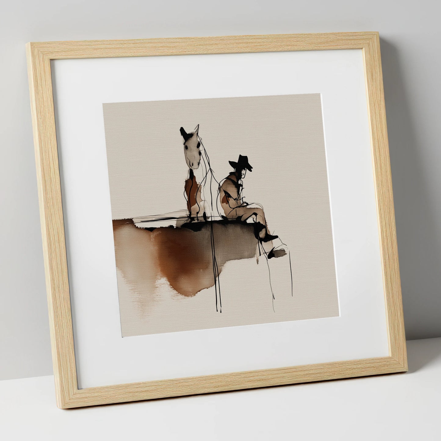 Resting on the Ridge western horse art print in natural frame