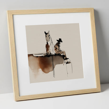 Resting on the Ridge western horse art print in natural frame