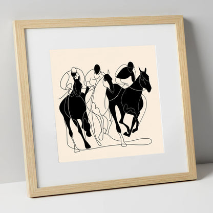 The Racing Line racing horse art print in natural frame