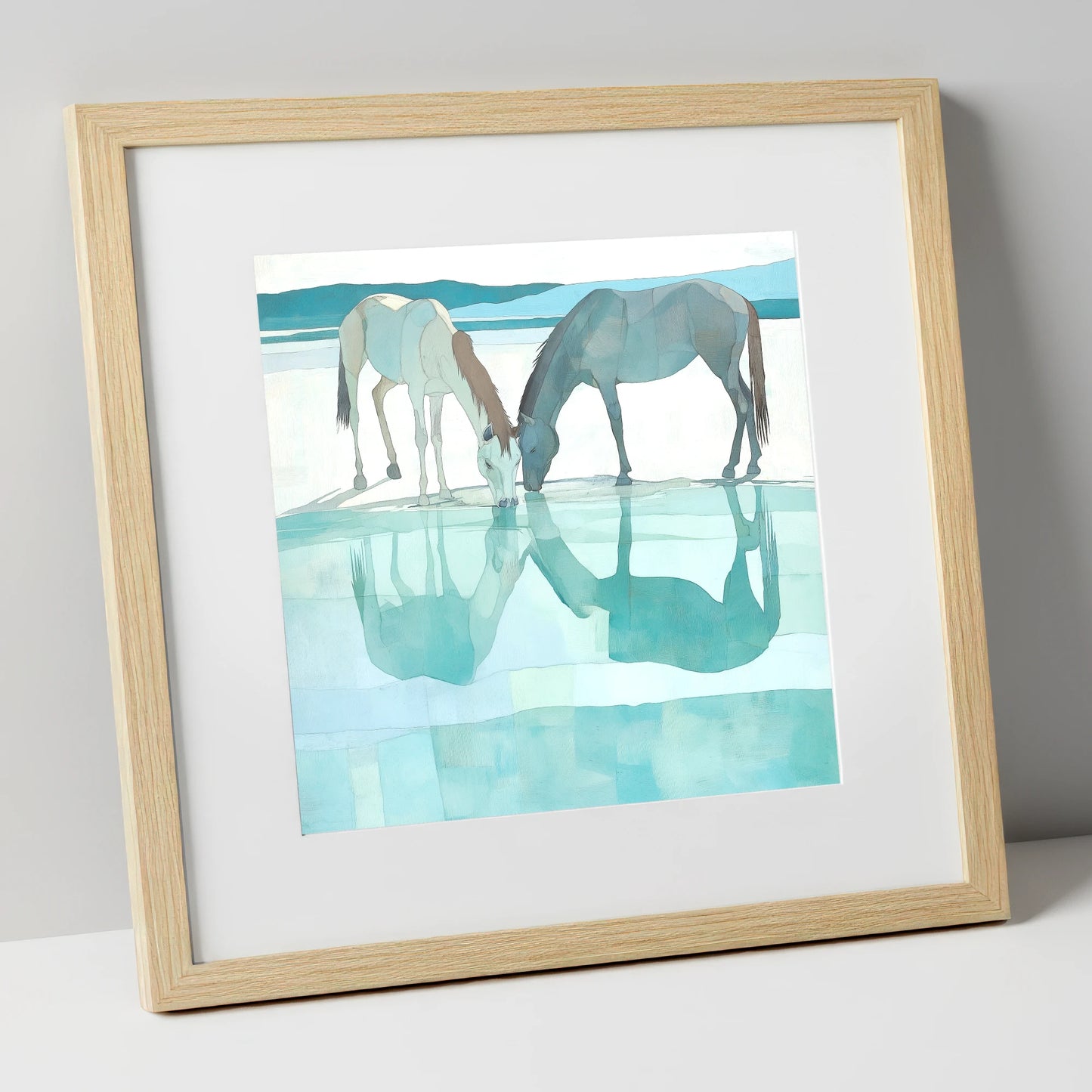 Mirrored Serenity wild horses art print in natural frame