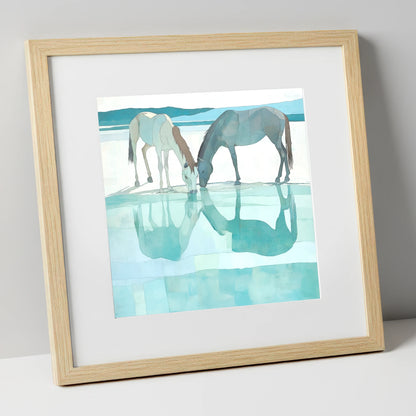Mirrored Serenity wild horses art print in natural frame