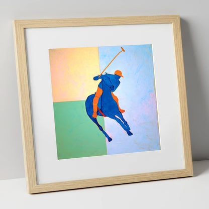 Cobalt Polo Swing polo horse art print in natural frame