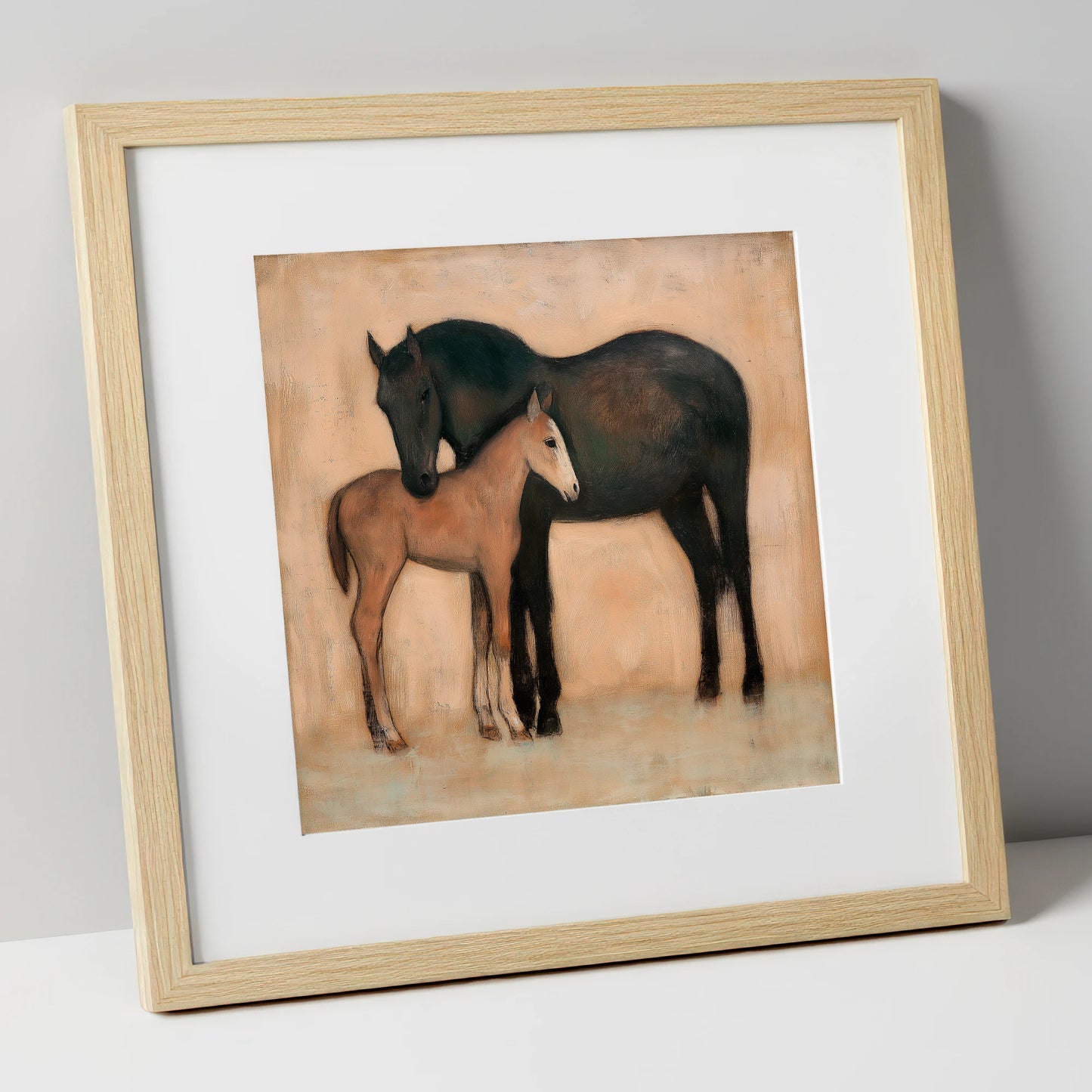Quiet Affection mare & foal art print in natural frame