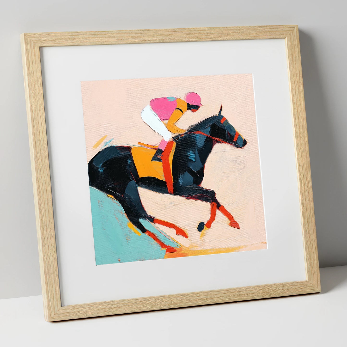 Vivid Racing Spirit racing horse art print in natural frame