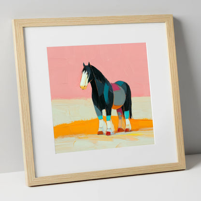 Vibrant Heavy Horse Profile working horse art print in natural frame