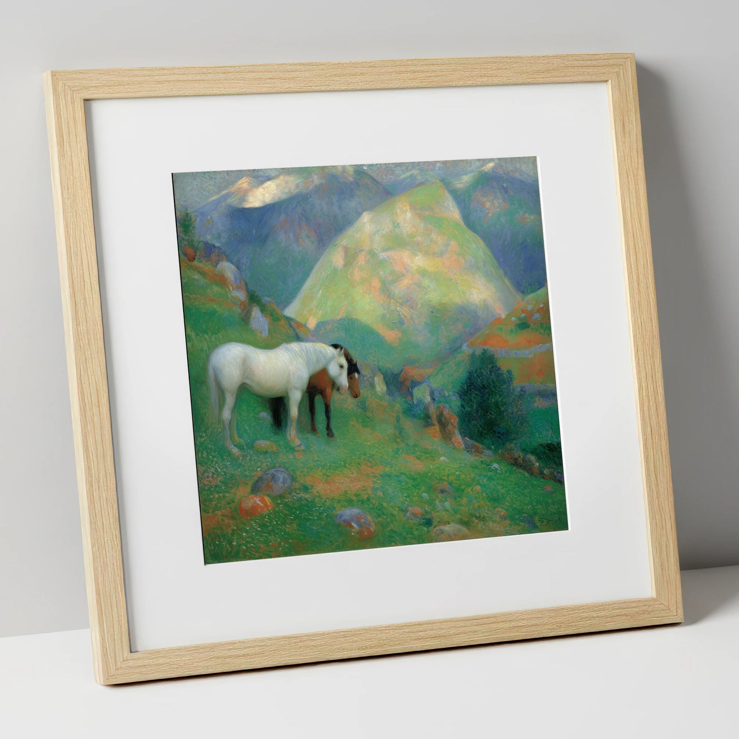 High Country Companions horse landscape art print in natural frame