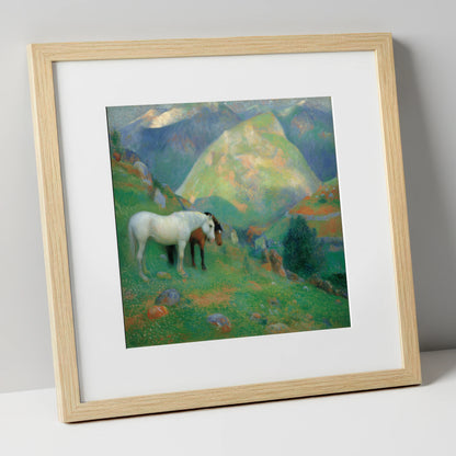 High Country Companions horse landscape art print in natural frame