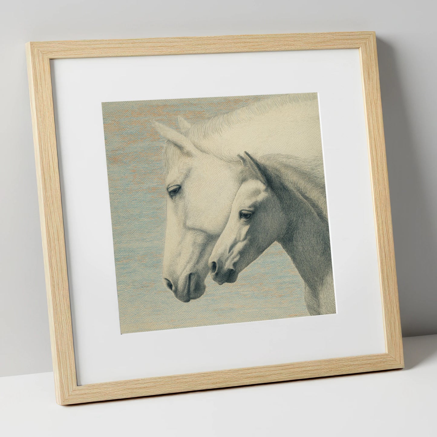 Timeless Companions mare & foal art print in natural frame