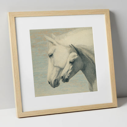 Timeless Companions mare & foal art print in natural frame