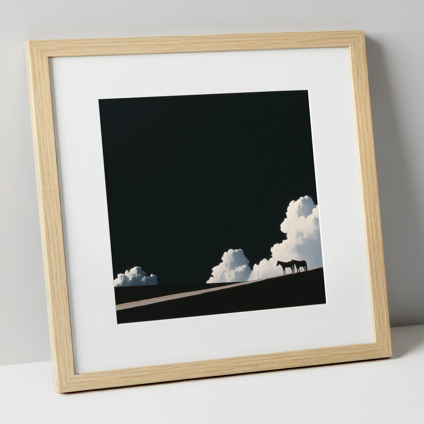 Beneath an Obsidian Sky horse landscape art print in natural frame