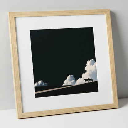 Beneath an Obsidian Sky horse landscape art print in natural frame