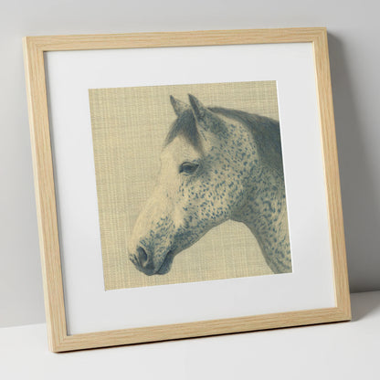 Meticulous Speckled Grey horse breed art print in natural frame