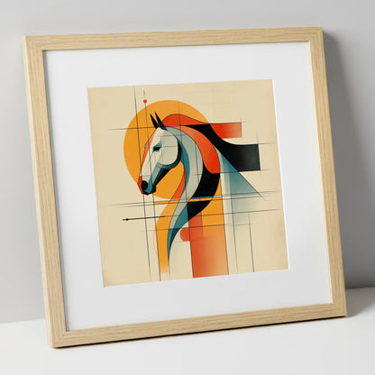 Structured Equine Harmony horse portrait art print in natural frame