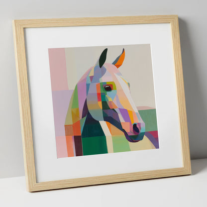 The Prismatic Profile horse portrait art print in natural frame