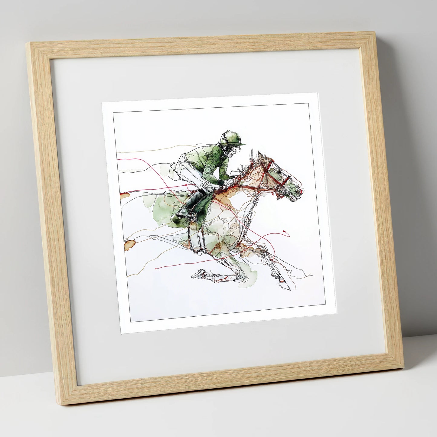 The Final Furlong racing horse art print in natural frame