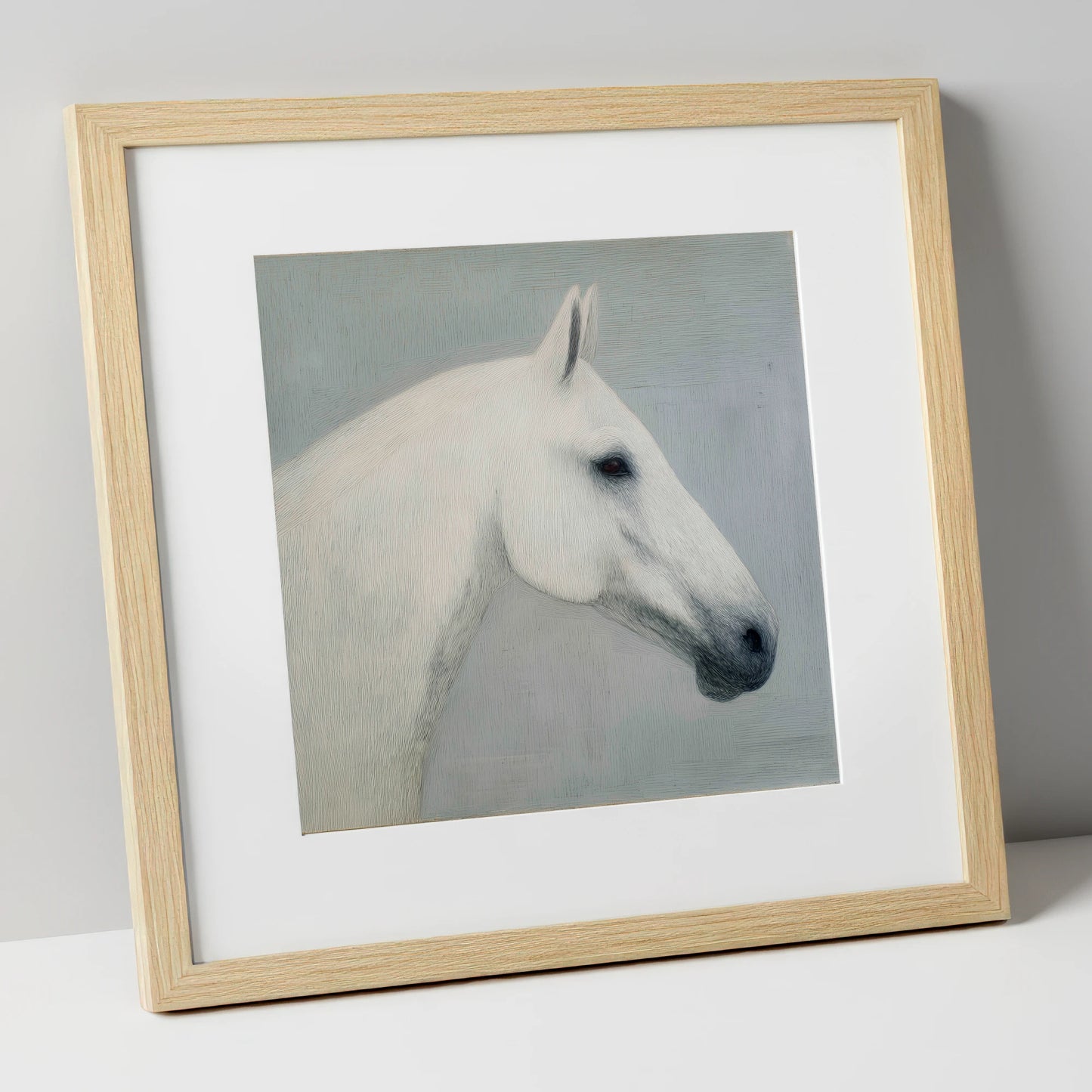 Ethereal Grey Portrait horse portrait art print in natural frame