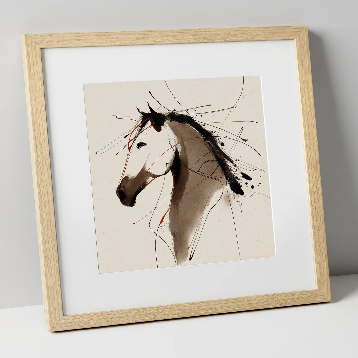 Dynamic Sepia Profile horse portrait art print in natural frame