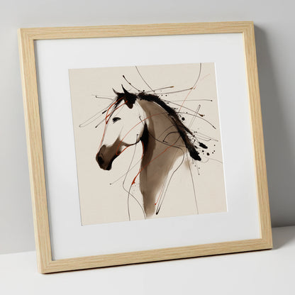 Dynamic Sepia Profile horse portrait art print in natural frame