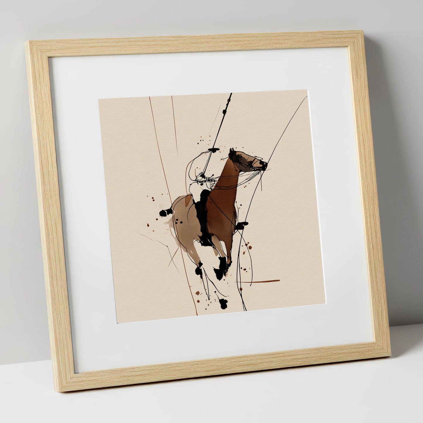 Dynamic Polo Strike polo horse art print in natural frame
