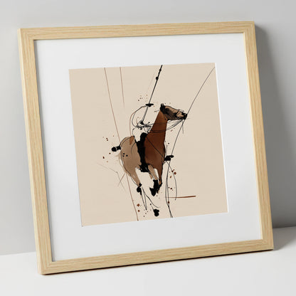 Dynamic Polo Strike polo horse art print in natural frame