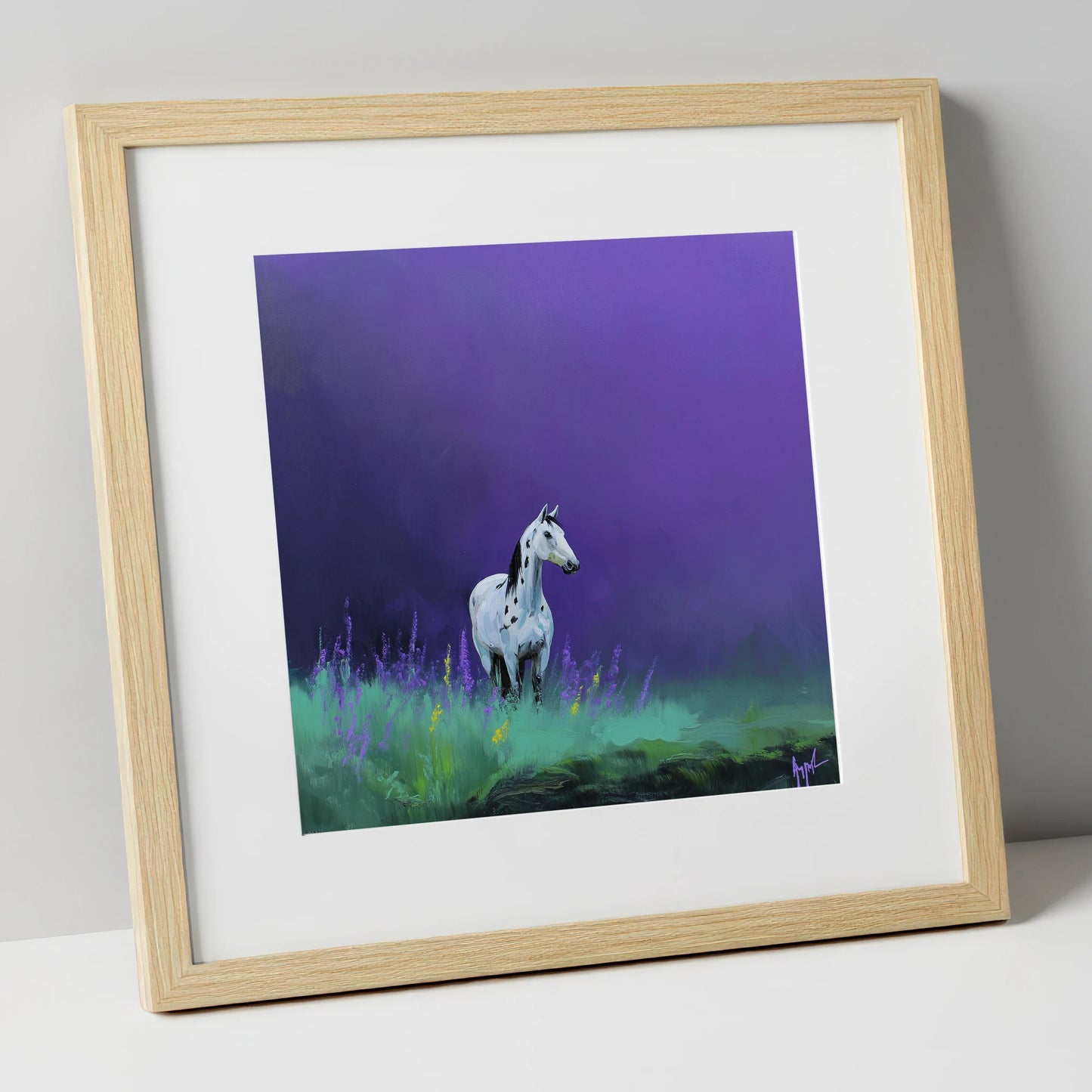 Twilight Appaloosa horse breed art print in natural frame