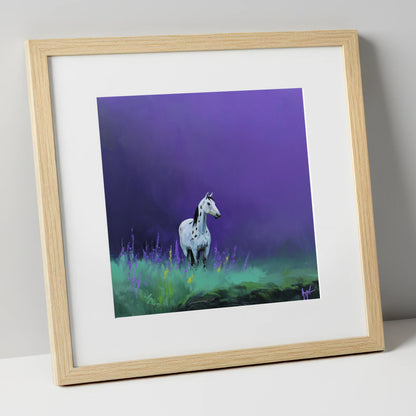 Twilight Appaloosa horse breed art print in natural frame