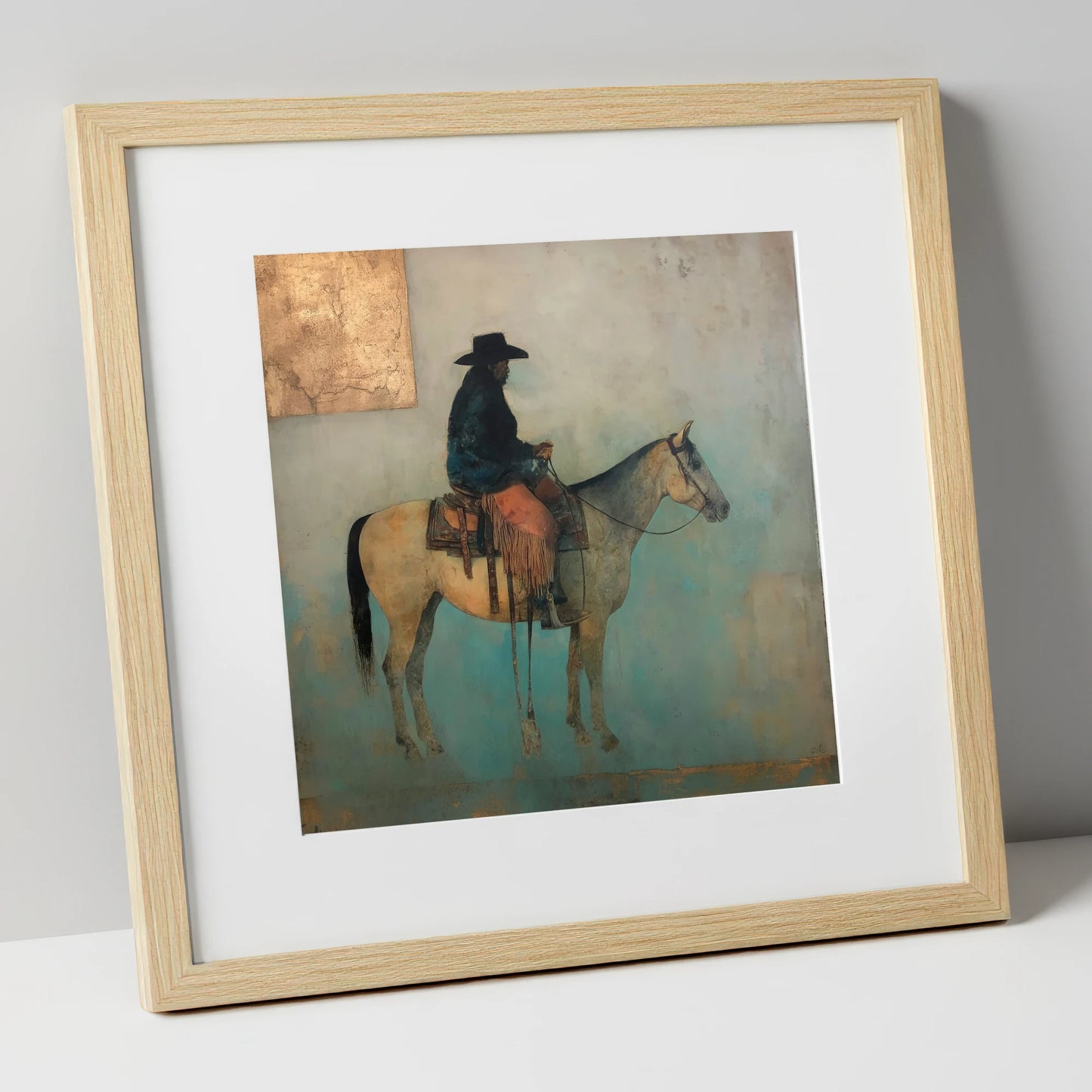 The Quiet Frontier western horse art print in natural frame
