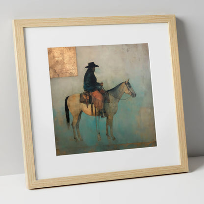 The Quiet Frontier western horse art print in natural frame