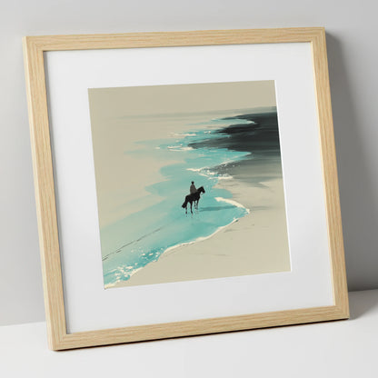 Edge of the Tide horse landscape art print in natural frame