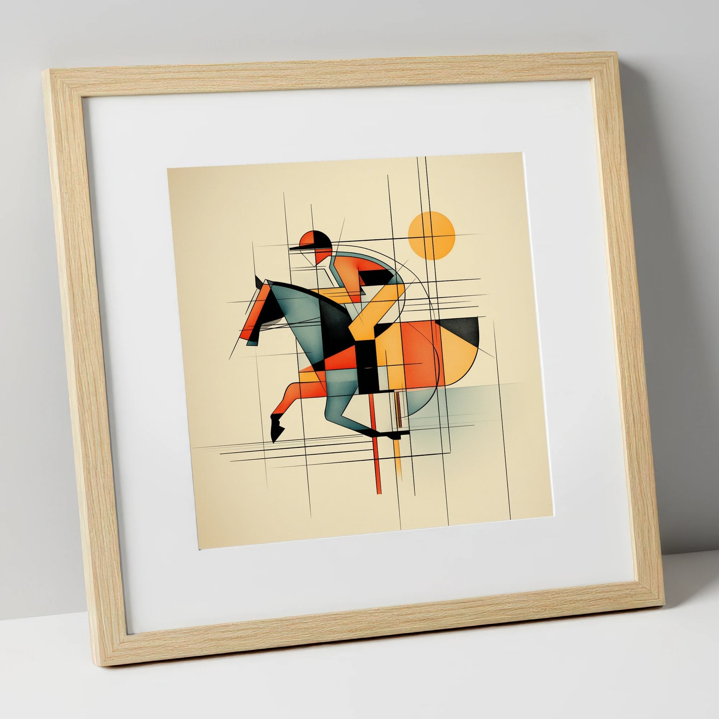 Rhythmic Racing Lines racing horse art print in natural frame