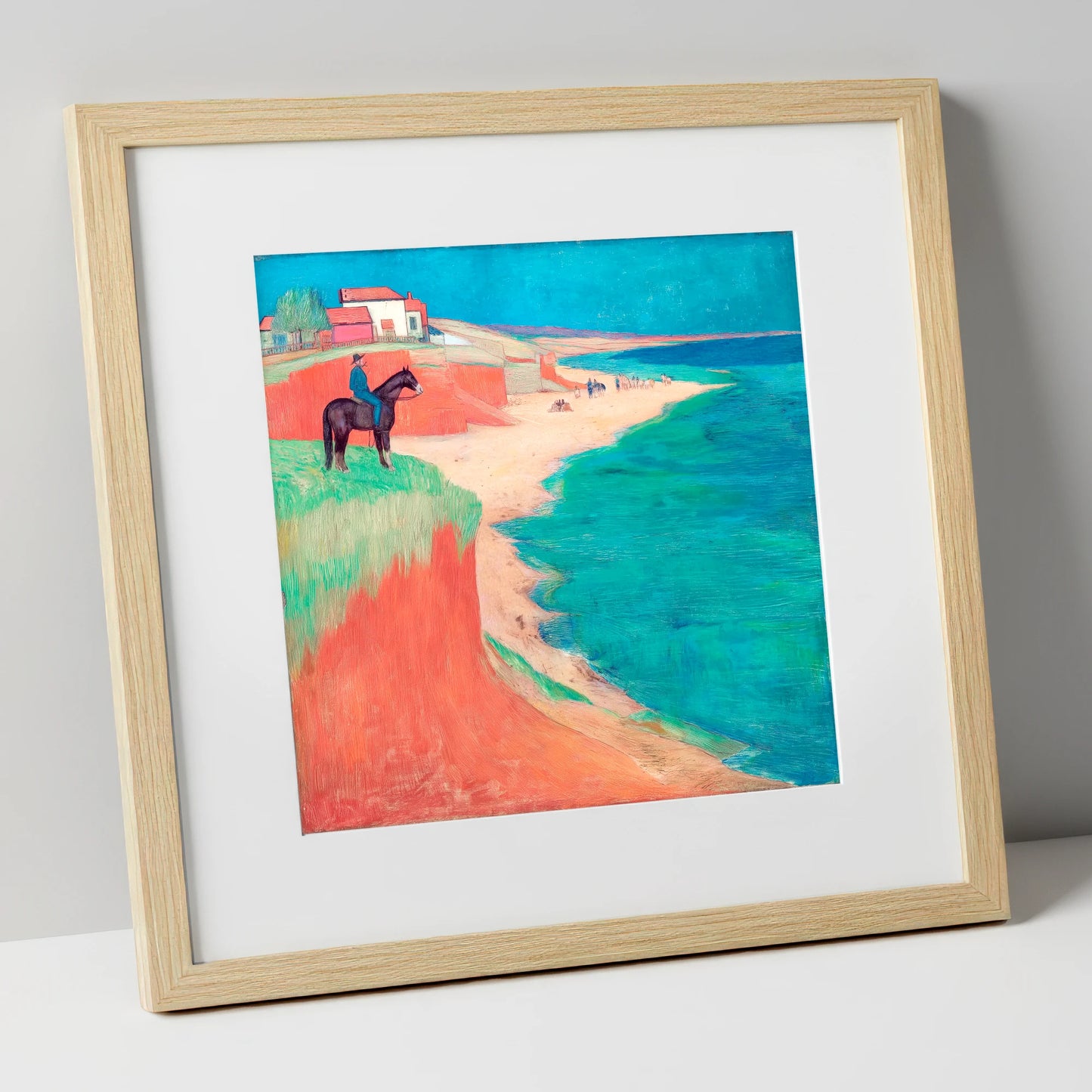 The Coastal Vantage horse landscape art print in natural frame
