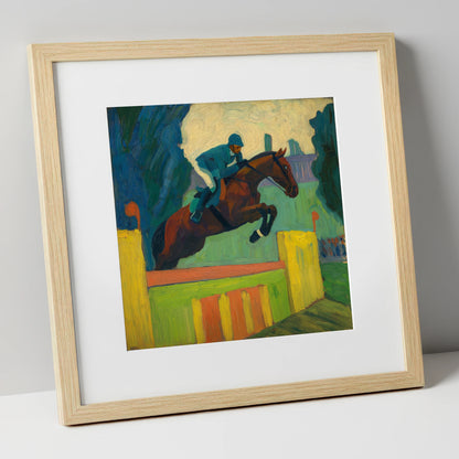 Over the Vivid Wall show jumping horse art print in natural frame
