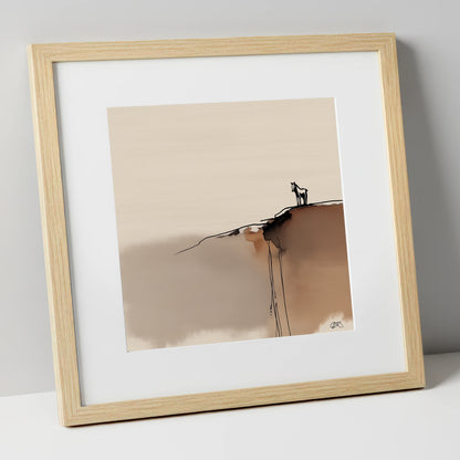 Sentinel on the Edge horse landscape art print in natural frame