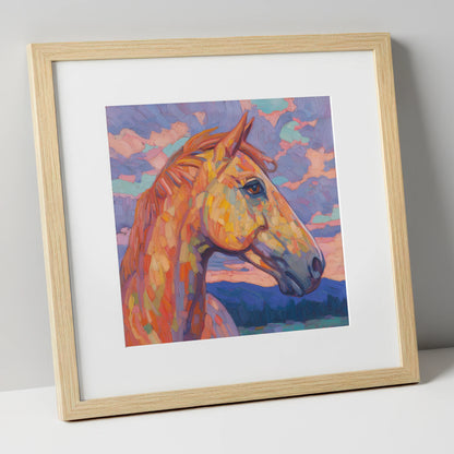 Prismatic Equine Portrait horse portrait art print in natural frame