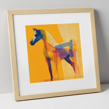 Prismatic Arabian Silhouette horse breed art print in natural frame