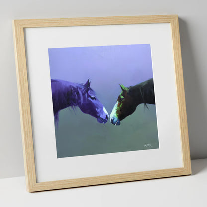 The Quiet Connection horse portrait art print in natural frame