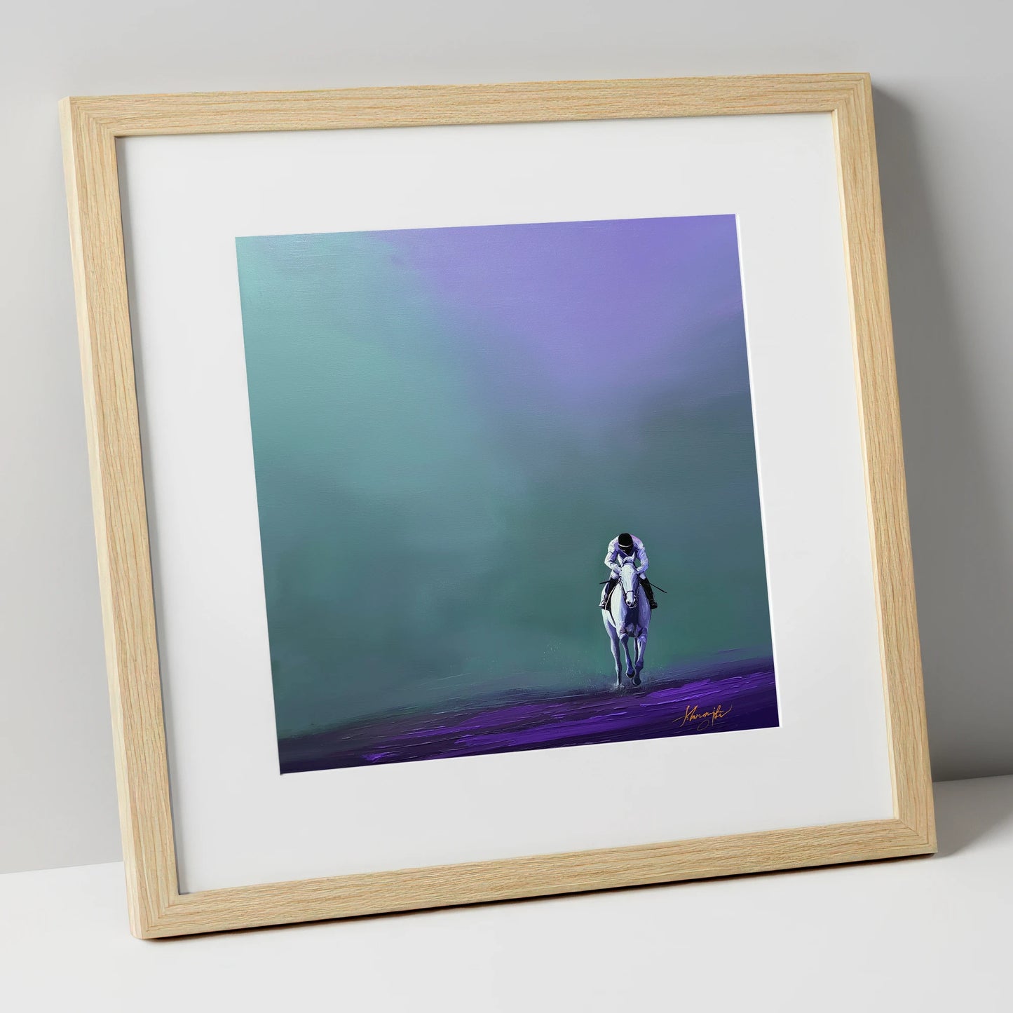 The Violet Furlong racing horse art print in natural frame