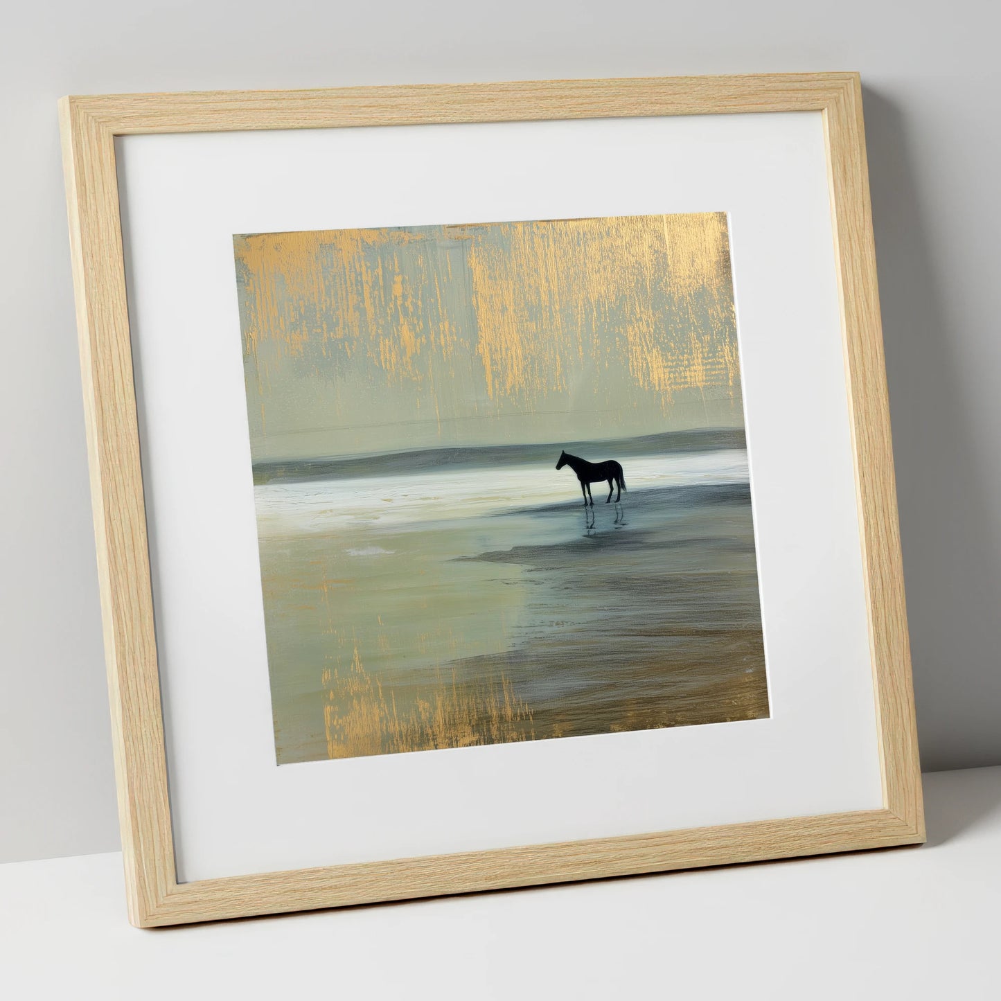 Gilded Horizon horse landscape art print in natural frame