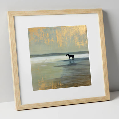 Gilded Horizon horse landscape art print in natural frame