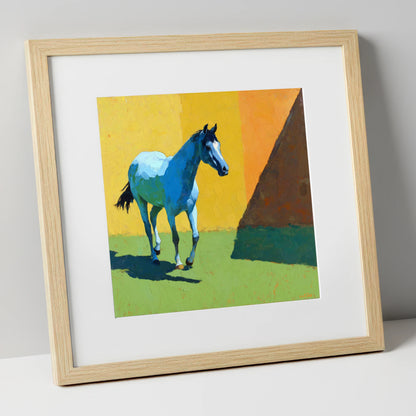 Cerulean Summer Stride horse breed art print in natural frame