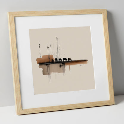Sepia Horizon Herd horse landscape art print in natural frame