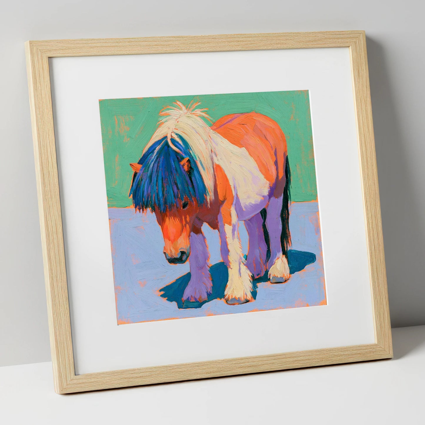 Shetland Pony In Vivid Colours horse breed art print in natural frame