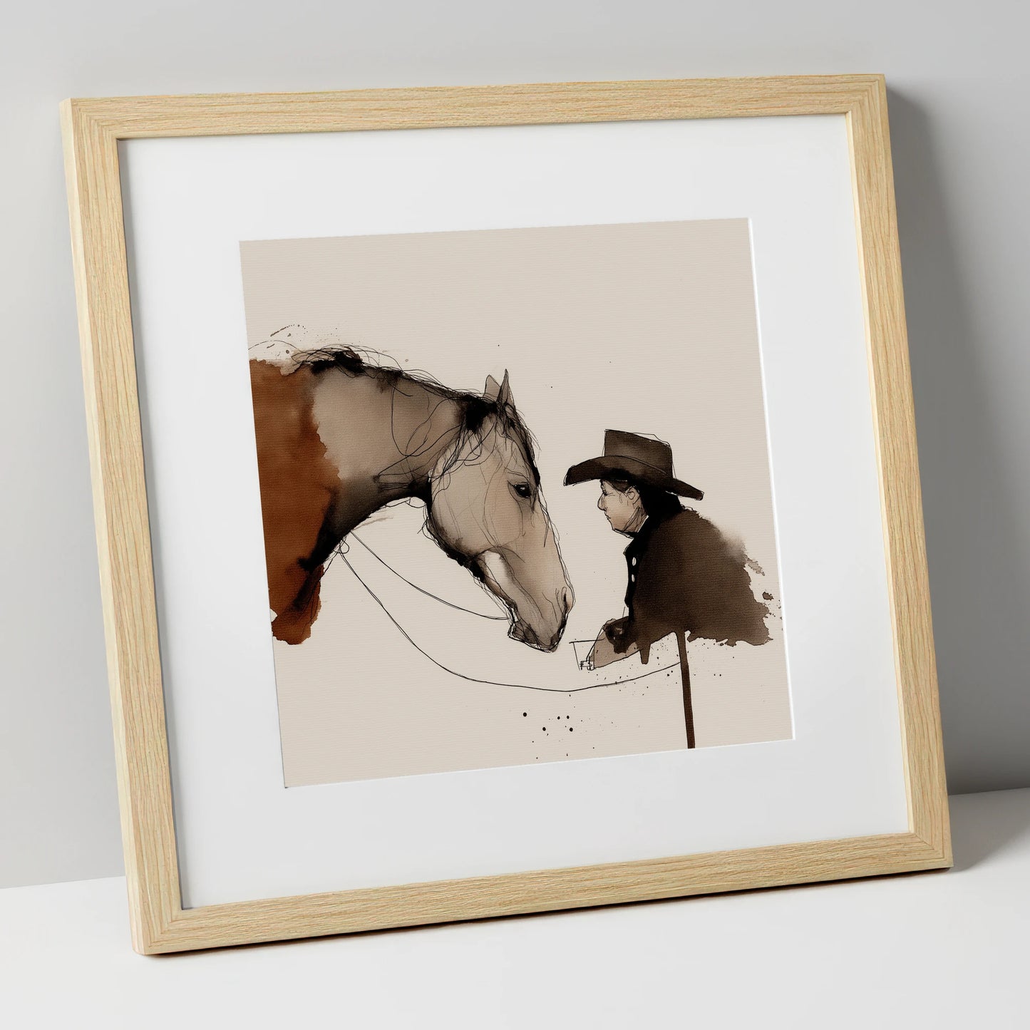 The Stockman's Bond western horse art print in natural frame