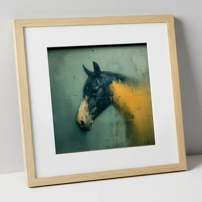 Moody Ochre Profile horse breed art print in natural frame