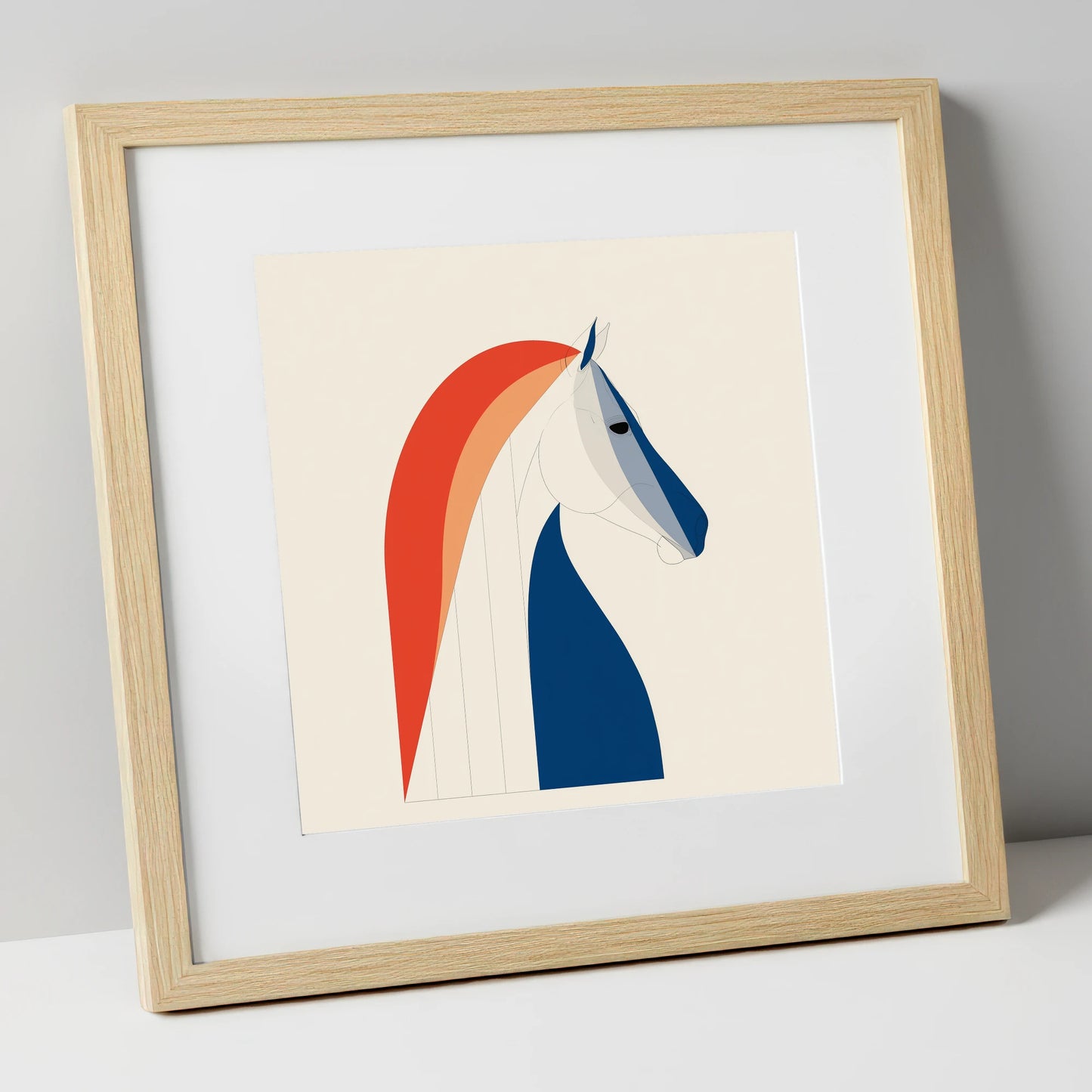 Modernist Equine Form horse breed art print in natural frame