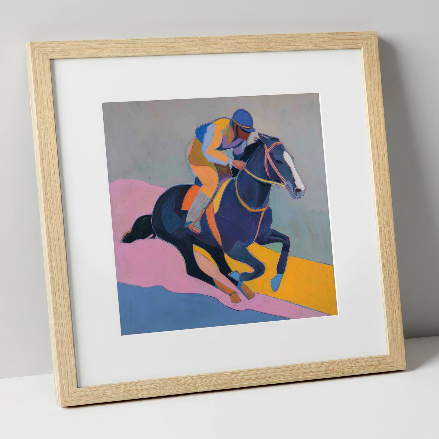 Colour of the Chase racing horse art print in natural frame