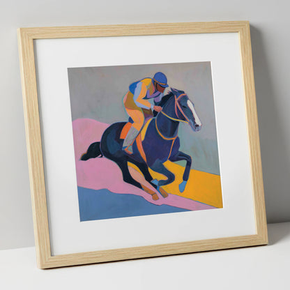Colour of the Chase racing horse art print in natural frame