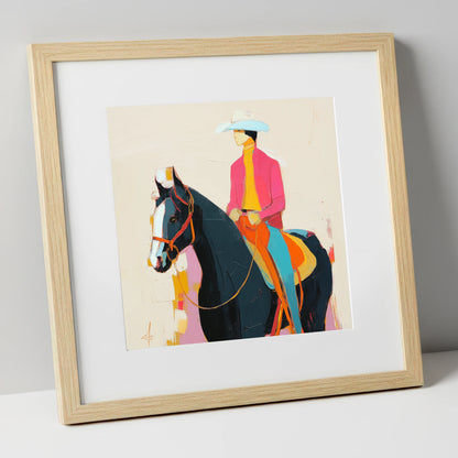 Vibrant Western Spirit western horse art print in natural frame